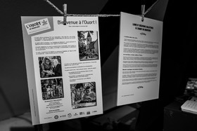 28 août 2024 : A la Maison de la Botanique du Noyer en Champsaur. Visite de l'exposition L comme laine, lien, lieu. Lectures par Les Colporteurs. Collages sur les photographies de Denis Lebioda