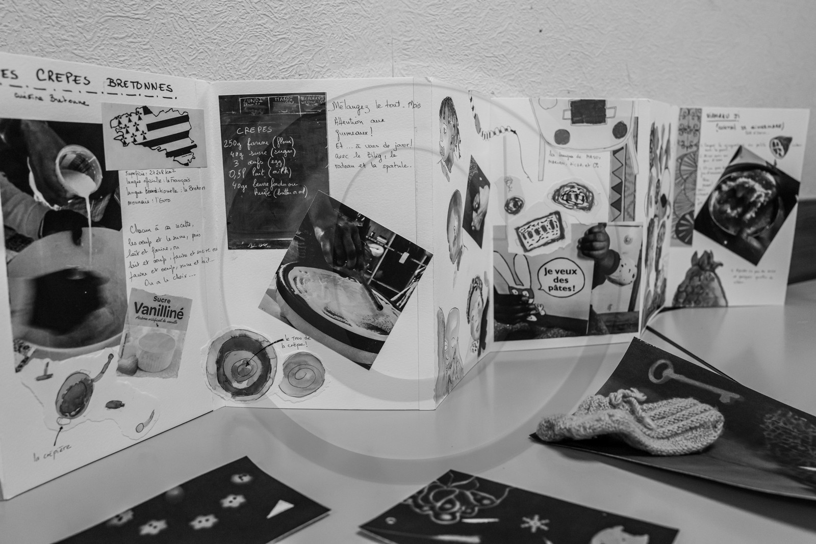 Broderies sur les photographies de Denis Lebioda, jeux, panneaux mon livre préféré, voyage en amérique latine de Claudine et Denis Meyer