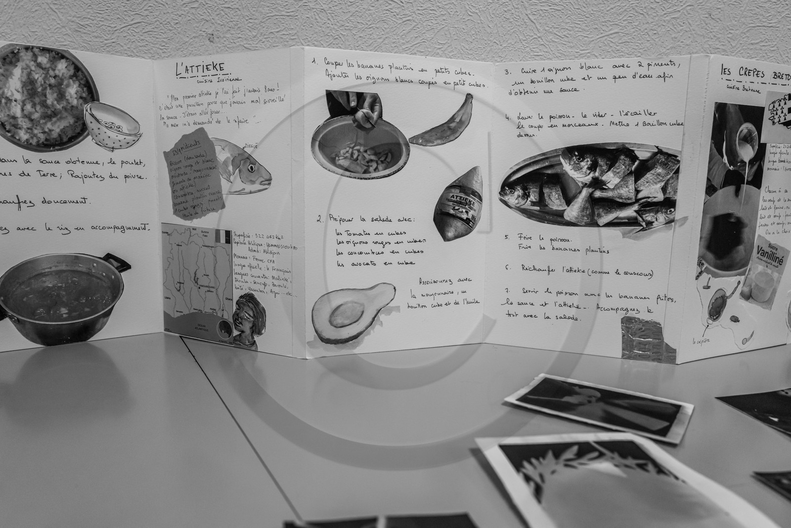 Broderies sur les photographies de Denis Lebioda, jeux, panneaux mon livre préféré, voyage en amérique latine de Claudine et Denis Meyer