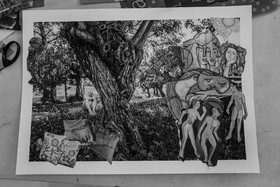 28 août 2024 : A la Maison de la Botanique du Noyer en Champsaur. Visite de l'exposition L comme laine, lien, lieu. Lectures par Les Colporteurs. Collages sur les photographies de Denis Lebioda